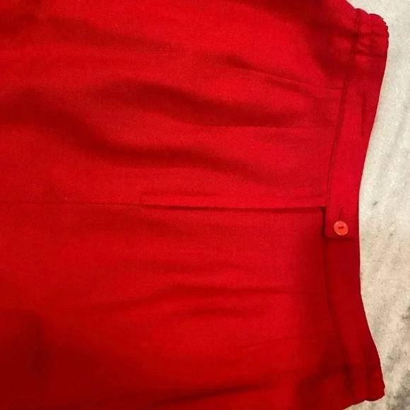 Red 100% Wool Knee Length Pencil Skirt Lined Pockets Zip Back Slit Size 14 - Picture 8 of 11